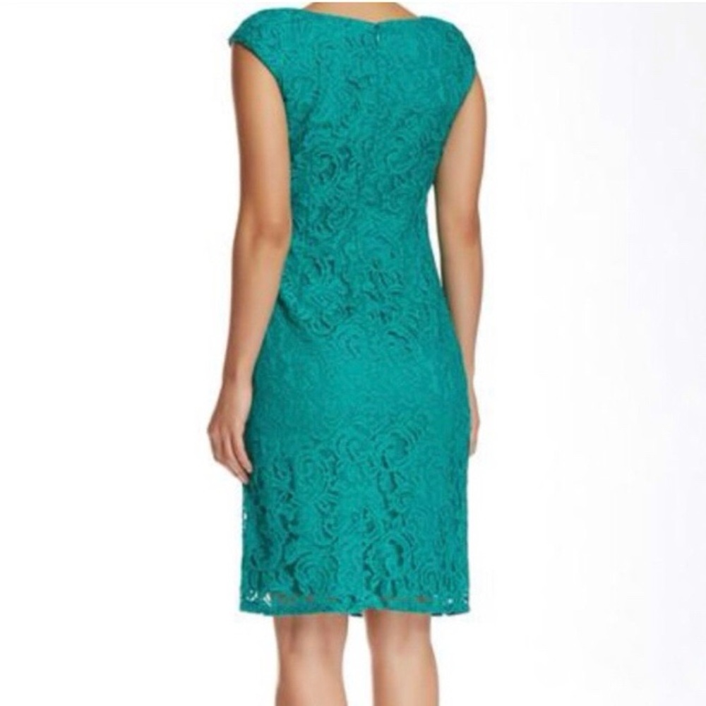Adrianna Papell Split Neck Fully Pink Lace Dress Size 14 - Picture 13 of 17